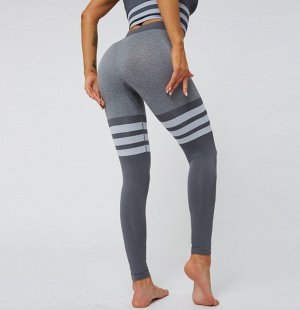 Женские спортивные леггинсы, принт "полосы", цвет серый