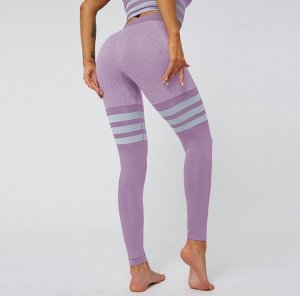 Женские спортивные леггинсы, принт "полосы", цвет фиолетовый