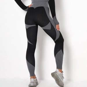 Женские спортивные леггинсы с принтом, цвет черный/серый