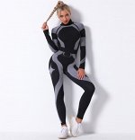 Женский спортивный костюм (кофта+леггинсы), цвет черный/серый