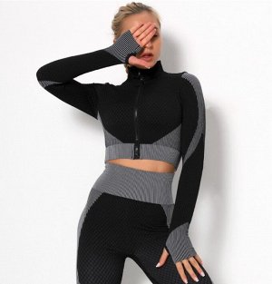 Женская спортивная кофта на молнии, черный/серый