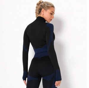 Женская спортивная кофта на молнии, черный/темно-синий