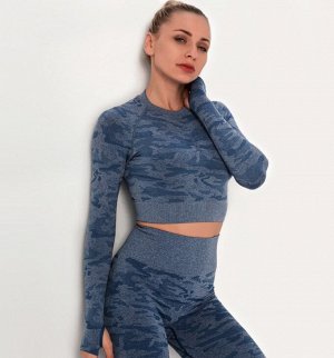 Женская спортивная кофта с принтом, вырезы на спине, цвет темно-синий