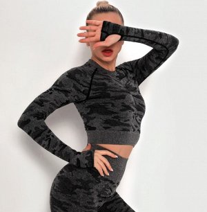 Женская спортивная кофта с принтом, вырезы на спине, цвет черный