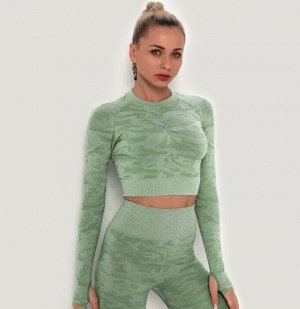 Женская спортивная кофта с принтом, вырезы на спине, цвет зеленый
