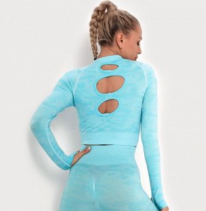 Женская спортивная кофта с принтом, вырезы на спине, цвет голубой
