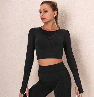 Женская спортивная кофта, вырез на спине, цвет черный