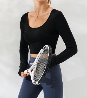 Женская спортивная укороченная кофта с вырезами, цвет черный