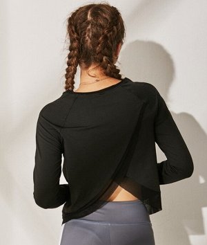 Женская спортивная кофта с сетчатой окантовкой, цвет черный