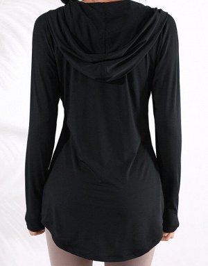 Женская спортивная кофта с капюшоном и карманами, цвет черный