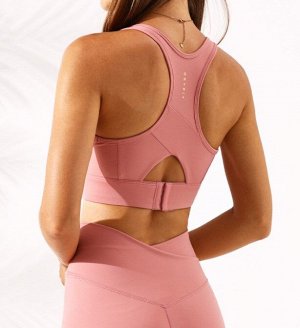 Женский спортивный топ, надпись на спине, цвет розовый