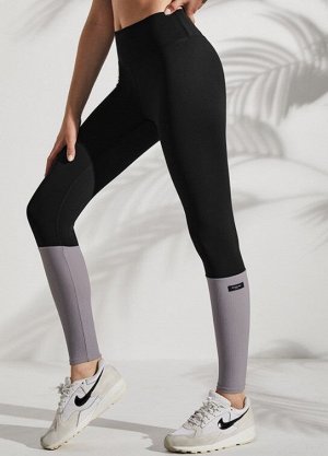 Женские спортивные леггинсы с широкой резинкой, контрастная отделка, цвет черный