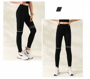 Женские спортивные леггинсы с широкой резинкой, контрастные вставки, цвет черный