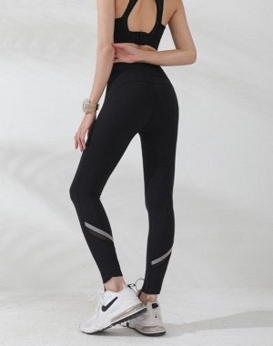 Женские спортивные леггинсы с широкой резинкой, контрастные вставка, цвет черный