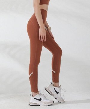 Женские спортивные леггинсы с широкой резинкой, контрастные вставка, цвет кирпичный