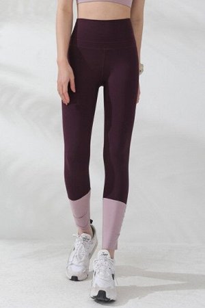 Женские спортивные леггинсы с широкой резинкой присобранные в нижней части, контрастные вставка, цвет фиолетовый