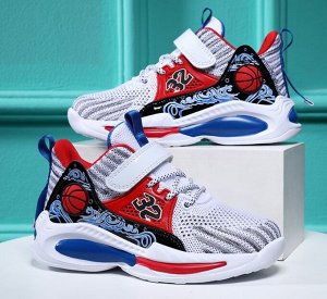 Детские кроссовки, принт "Баскетбольный мяч и цифра 32", цвет белый/синий/красный/чёрный