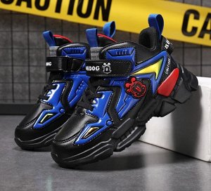 Детские кроссовки с липучкой и с декором, цвет чёрный/синий