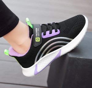 Детские сетчатые кроссовки с липучкой, цвет чёрный/фиолетовый