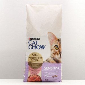 Сухой корм CAT CHOW для кошек с чувствительной кожей и пищеварением, лосось/рис, 15 кг