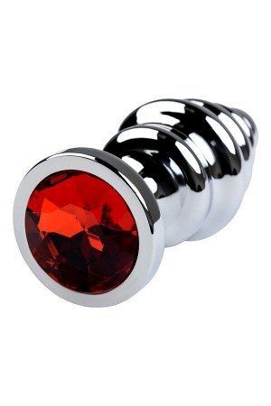 Анальная втулка Metal by TOYFA, металл, серебряная, с красным кристаллом, 8 см,  3,5 см, 95 г