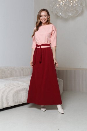 Платье Персиковый/светло-бордовый