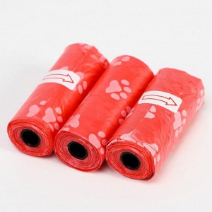 Пакеты для уборки за собаками с узором (3 рулона по 15 пакетов 29х21 см), красные
