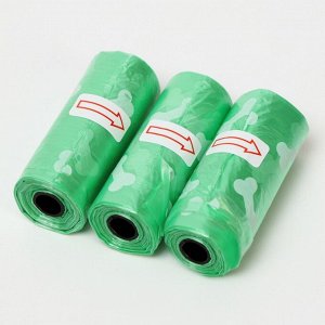 Пакеты для уборки за собаками с узором (3 рулона по 15 пакетов 29х21 см), зелёные