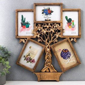 Фоторамка-коллаж на 5 фото 10x15 см «Денежное дерево», золото, 45x37.5 см