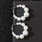 Серьги-кольца &quot;Жемчуг&quot; маленькие, цвет белый в серебре, d= 3,5 см