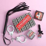 Подарочный набор SEX: леденец 30 г., мармелад 4 шт., жевательная резинка 9 шт., наручники, плеть