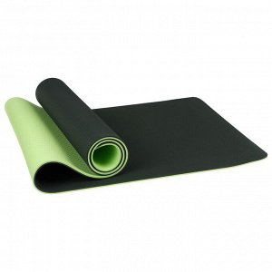 Коврик для йоги 183 ? 61 ? 0,8 см, двухцветный, цвет тёмно-зелёный