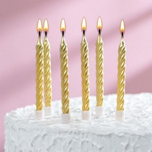 Свечи в торт с подставками, золотые, средние, набор 6 шт