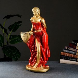 Фигура с кашпо "Девушка с корзиной", бронза  красный, 1л/ 64см