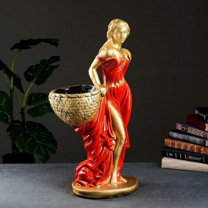 Фигура с кашпо "Девушка с корзиной", бронза  красный, 1л/ 64см