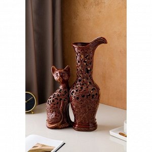 Ваза керамическая "Кот", напольная, коричневая, сквозная резка, 45 см