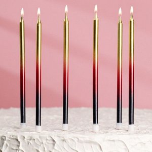 Свечи в торт ""Ройс. Градиент"", 6 шт, высокие, 13 см, чёрный, бордовый, золотой