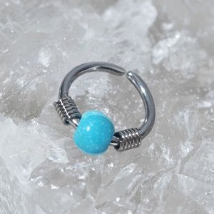 Пирсинг в нос "Бирюза" кольцо d=6мм, цвет голубой в серебре