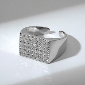 Кольцо "Прямоугольник" пластина, цвет белый в серебре