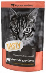 Tasty влажный корм для кошек Говядина в желе 85гр пауч