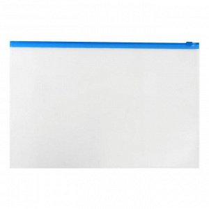 Папка-конверт на ZIP-молнии A4 150 мкм, Calligrata, прозрачная, синяя молния