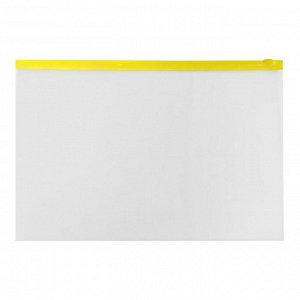 Папка-конверт на ZIP-молнии A4 150 мкм, Calligrata, прозрачная, жёлтая молния