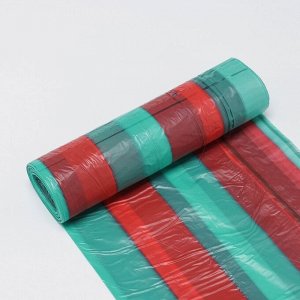 Мешки для мусора «ПОЛОСАТИКИ», 35 л, с завязками, 50?60, 10 мкм, ПСД, 15 шт/уп, цвет красный, зелёный