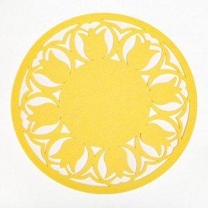 Салфетка декоративная Доляна"Тюльпаны" цвет желтый,d 30 см, 100% п/э, фетр