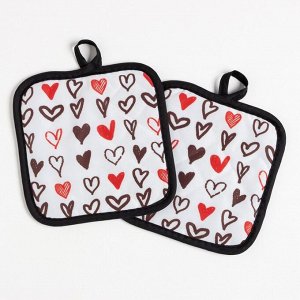 Кухонный набор (2 предмета)  LoveLife «Сердечки», прихватка 17х17 см - 2 шт, 100% п/э
