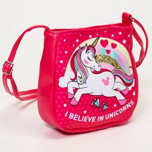 Сумочка детская "I belive in unicorns" на кнопочке, фуксия