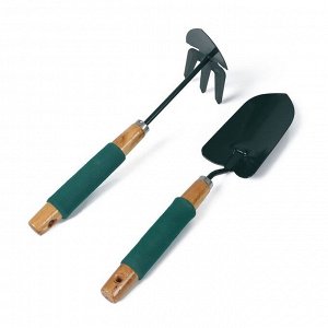 Набор садового инструмента, 2 предмета: совок, мотыжка, длина 36 см. деревянные ручки с поролоном