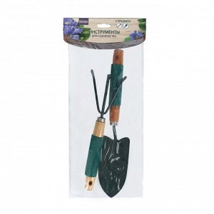 Набор садового инструмента, 2 предмета: совок, рыхлитель, длина 36 см, деревянные ручки с поролоном