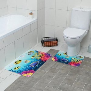 Набор ковриков для ванны и туалета Доляна «Аквариум», 2 шт: 79?50, 50?39 см