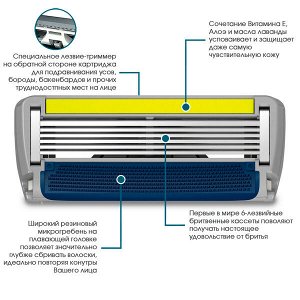 Dorco, Станок для бритья Pace 6 Plus, SXA5002, 2 сменные кассеты, мужской